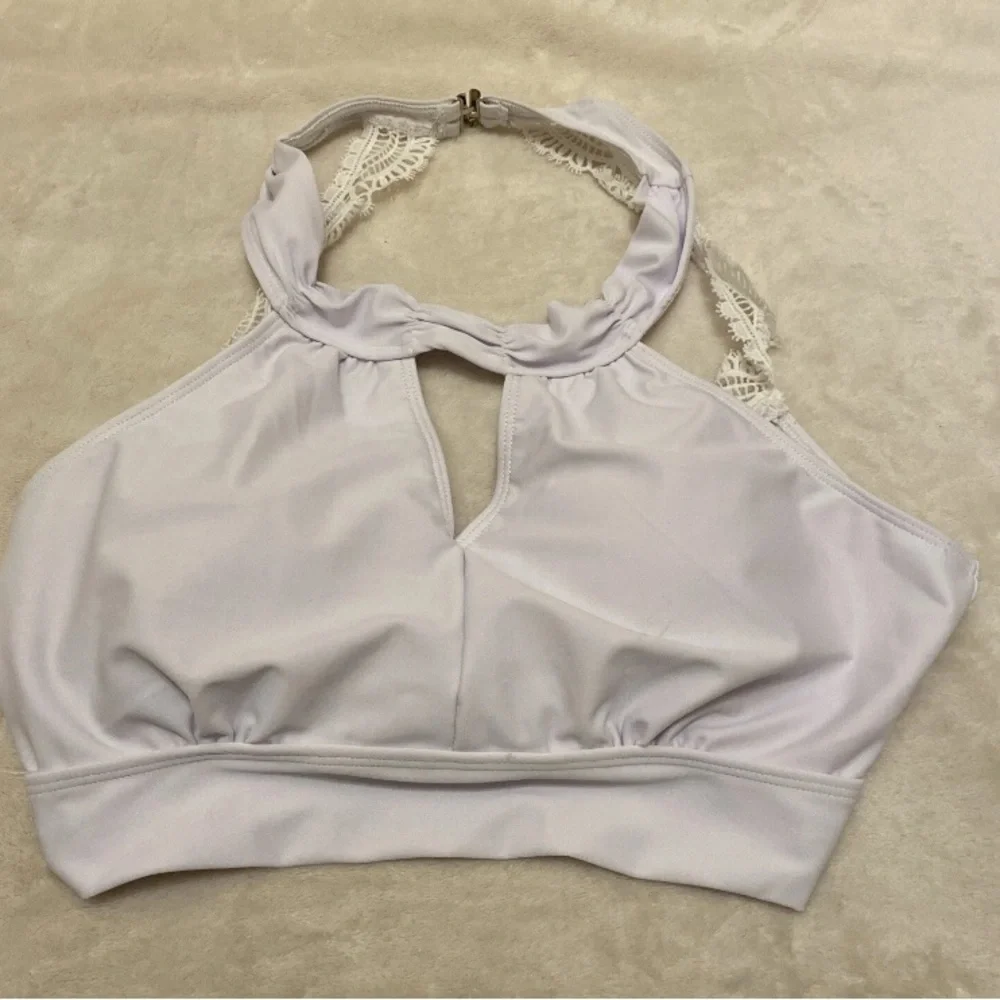 SHEIN Elegant White Keyhole Bikini Top With Lace Straps